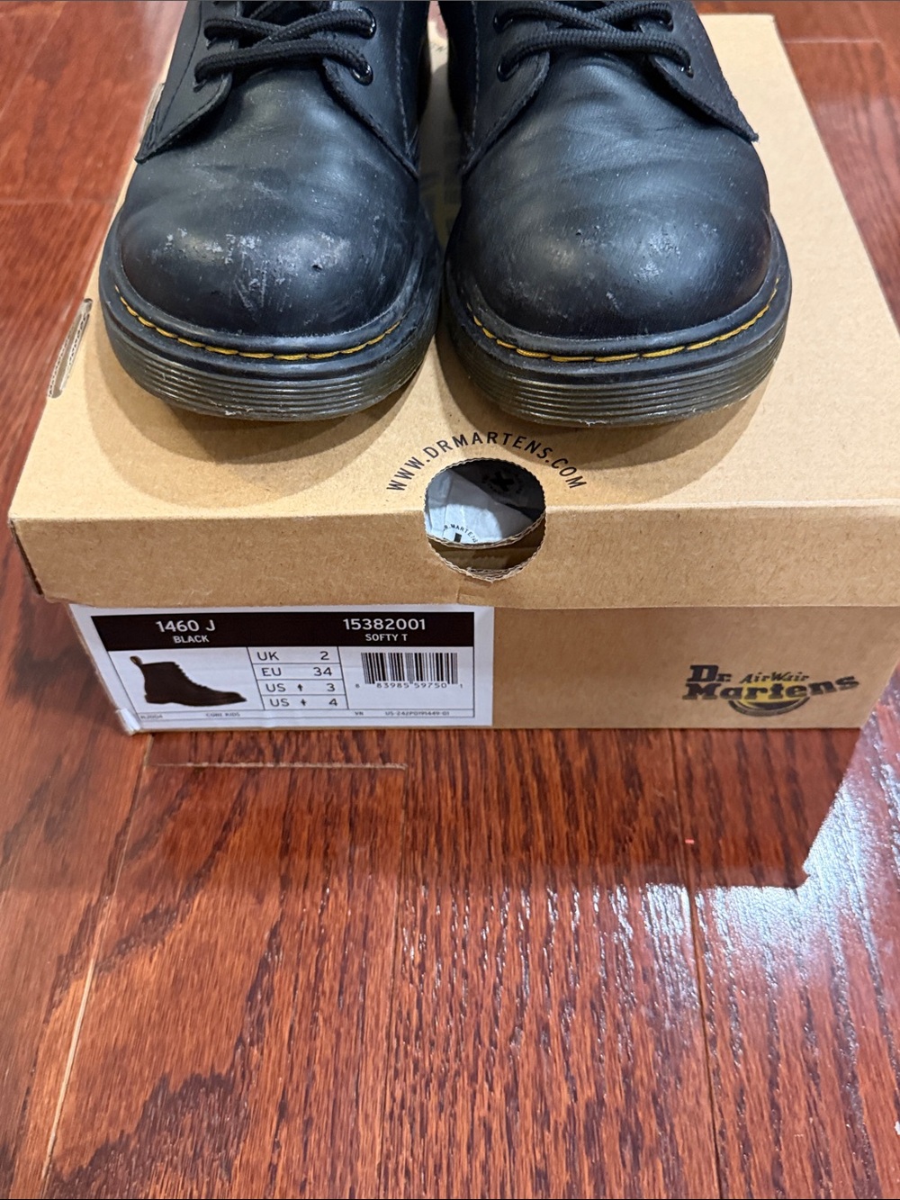 Dr. Martens Black Leather 8-Eye Boot with Yellow Stitching - Picture 3 of 5